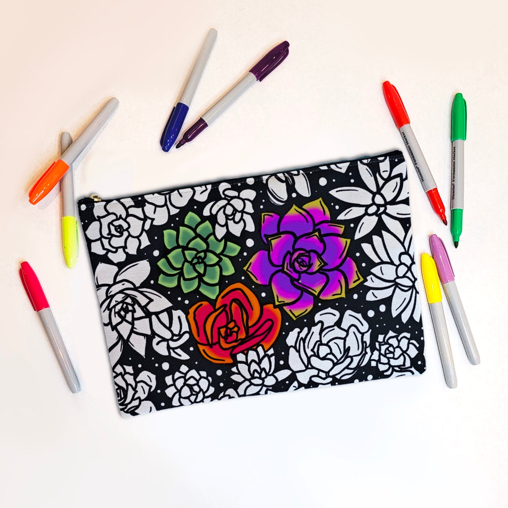 Timeless Succulents Color Your Own Pouch