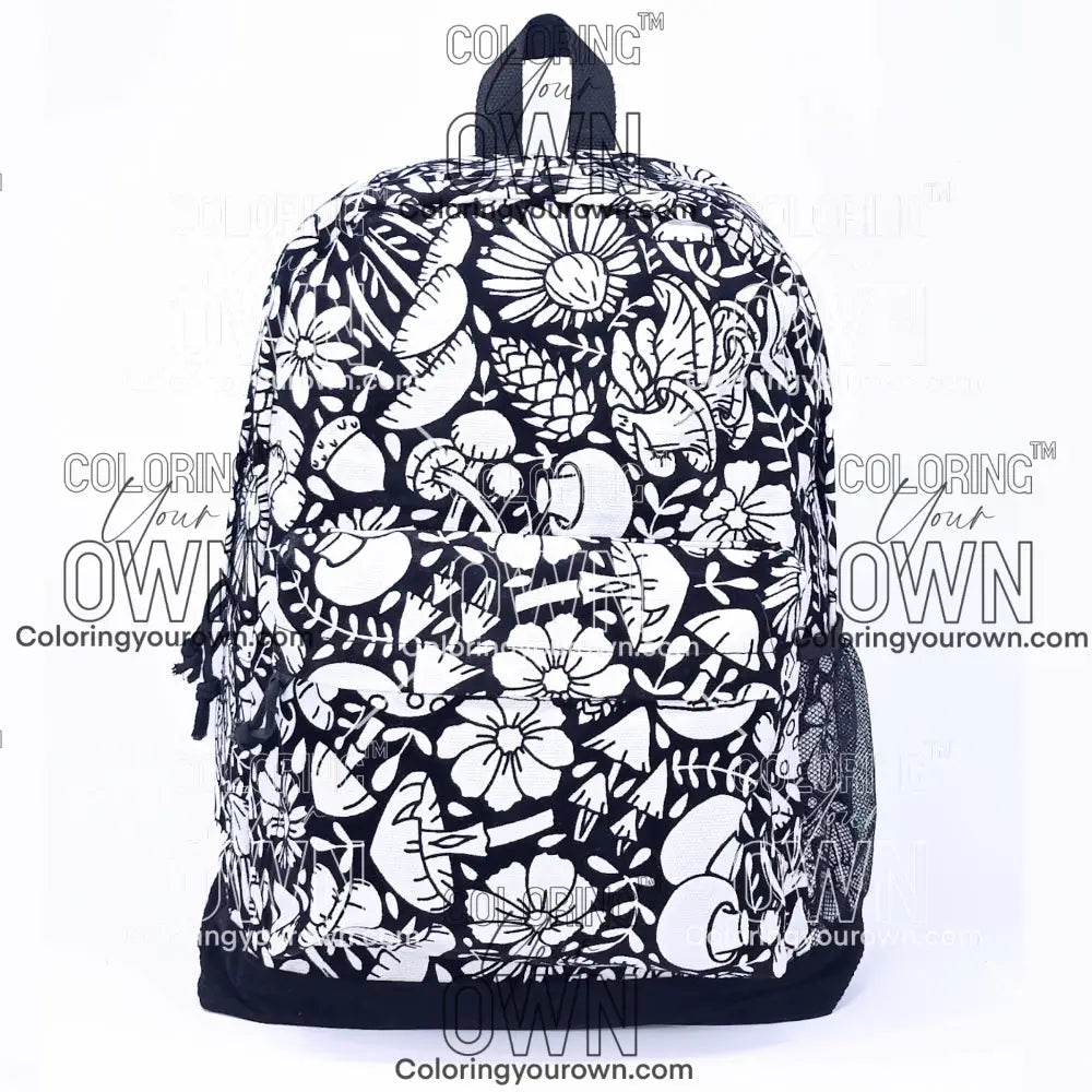 Coloring Your Own Backpack with mushroom 2 design, front view, not colored