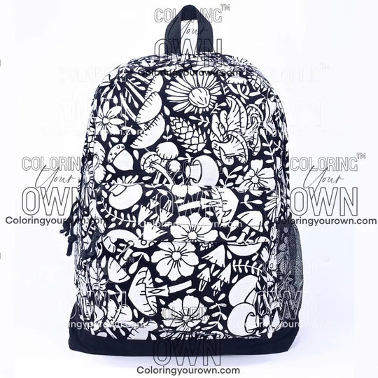 Coloring Your Own Backpack with mushroom 2 design, front view, not colored
