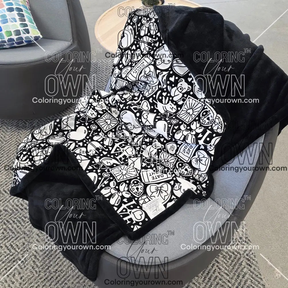Color Your Own Blanket Valentines day blanket draped over a chair not colored
