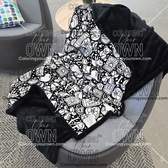 Color Your Own Blanket Valentines day blanket draped over a chair not colored