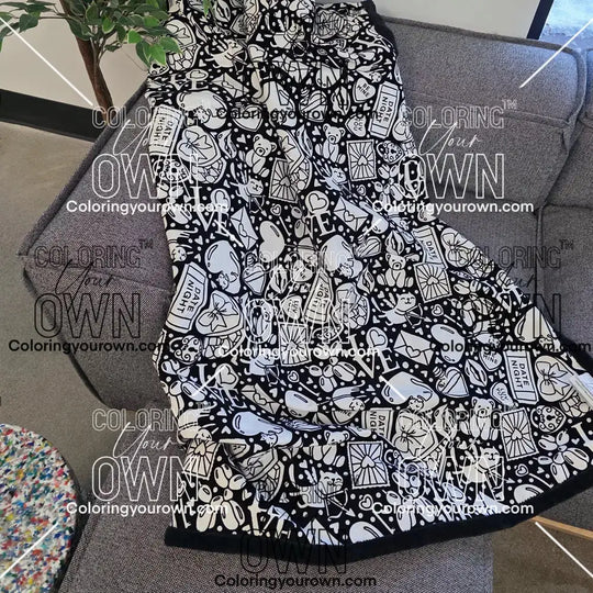 Color Your Own Blanket Valentines day blanket draped over a couch not colored