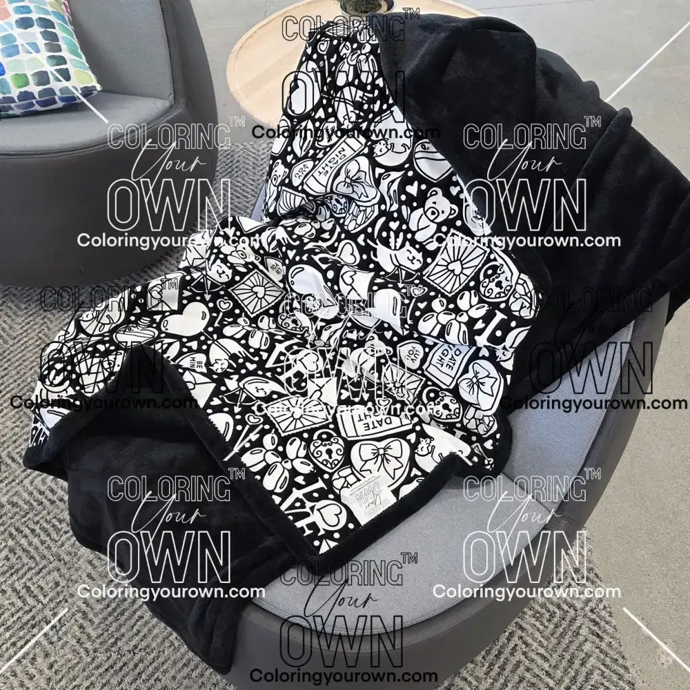 Color Your Own Blanket Valentines day blanket draped over a chair not colored