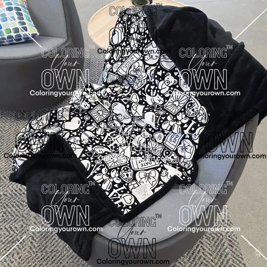 Color Your Own Blanket Valentines day blanket draped over a chair not colored