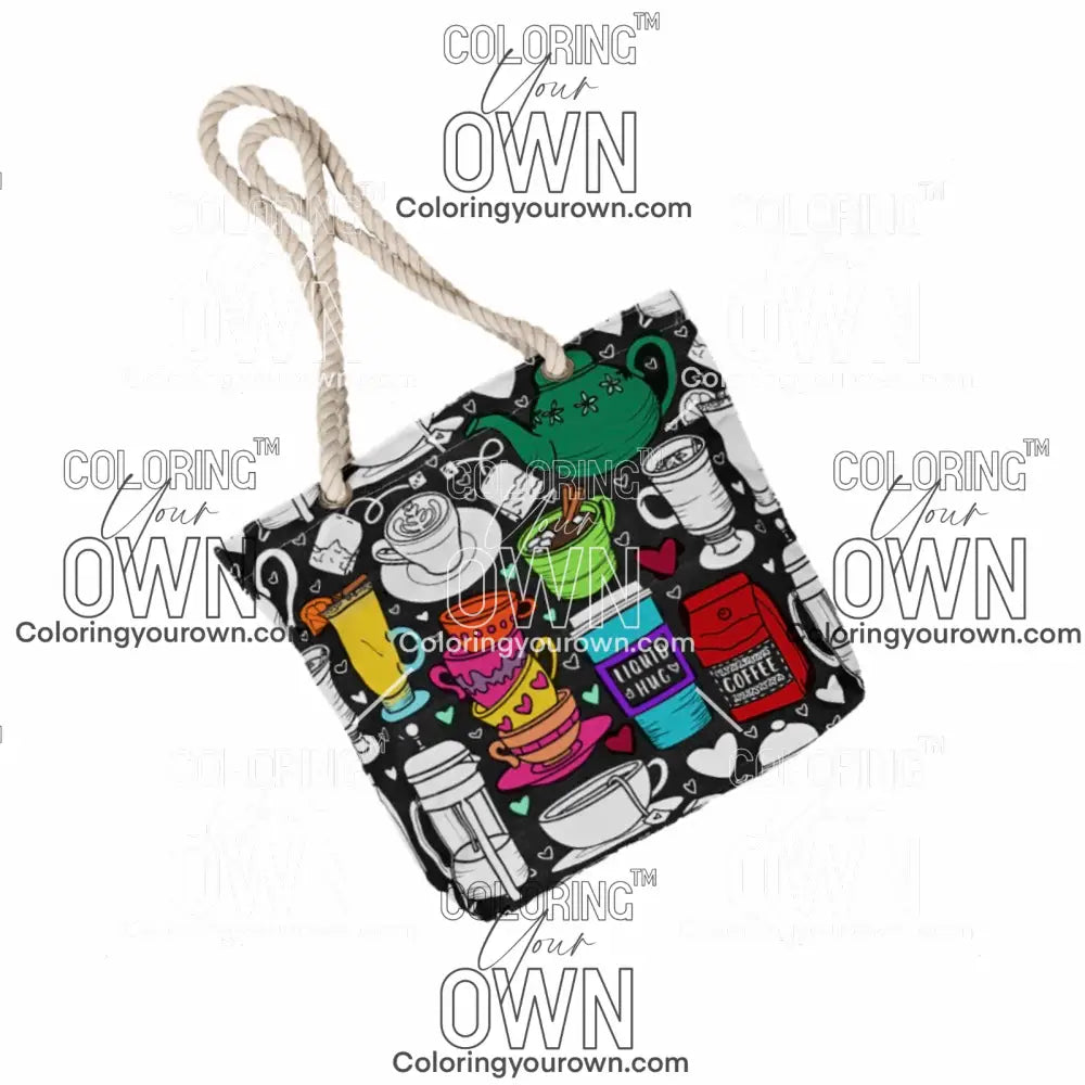 photo of a partially colored color your own tote bag in yummy beverages