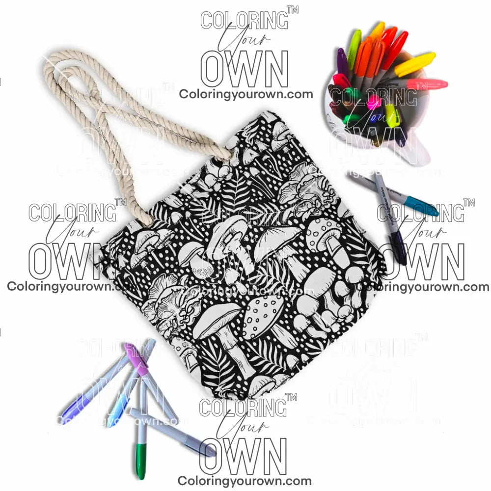 photo of uncolored mushroom color your own tote bag