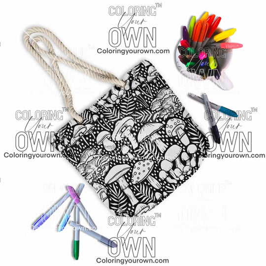photo of uncolored mushroom color your own tote bag