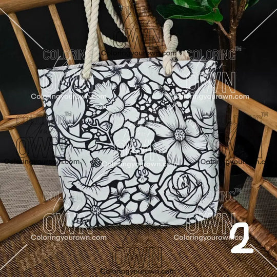 photo of floral abundance 2 uncolored coloring your own tote