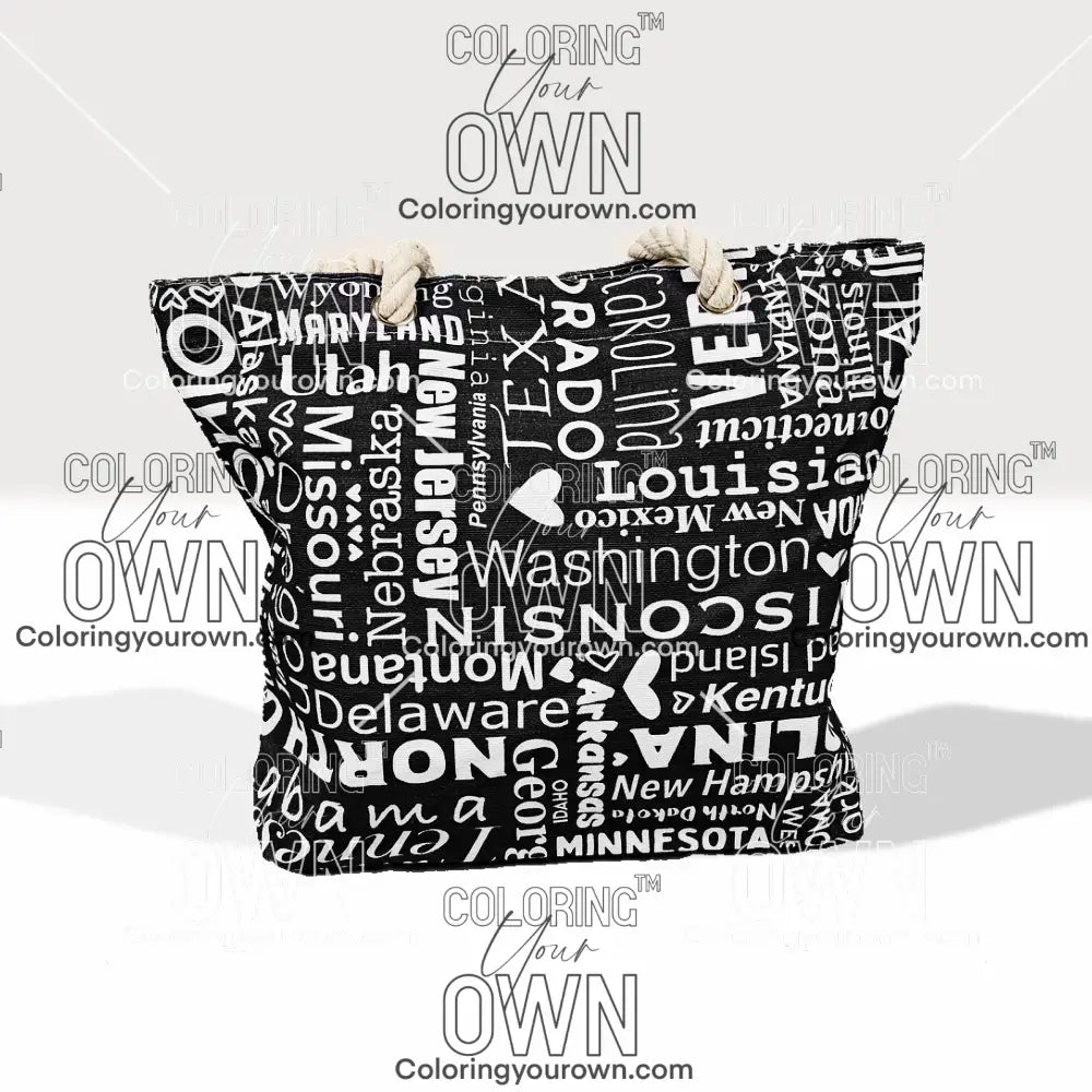 photo of tracking USA map coloring your own tote on a white background.