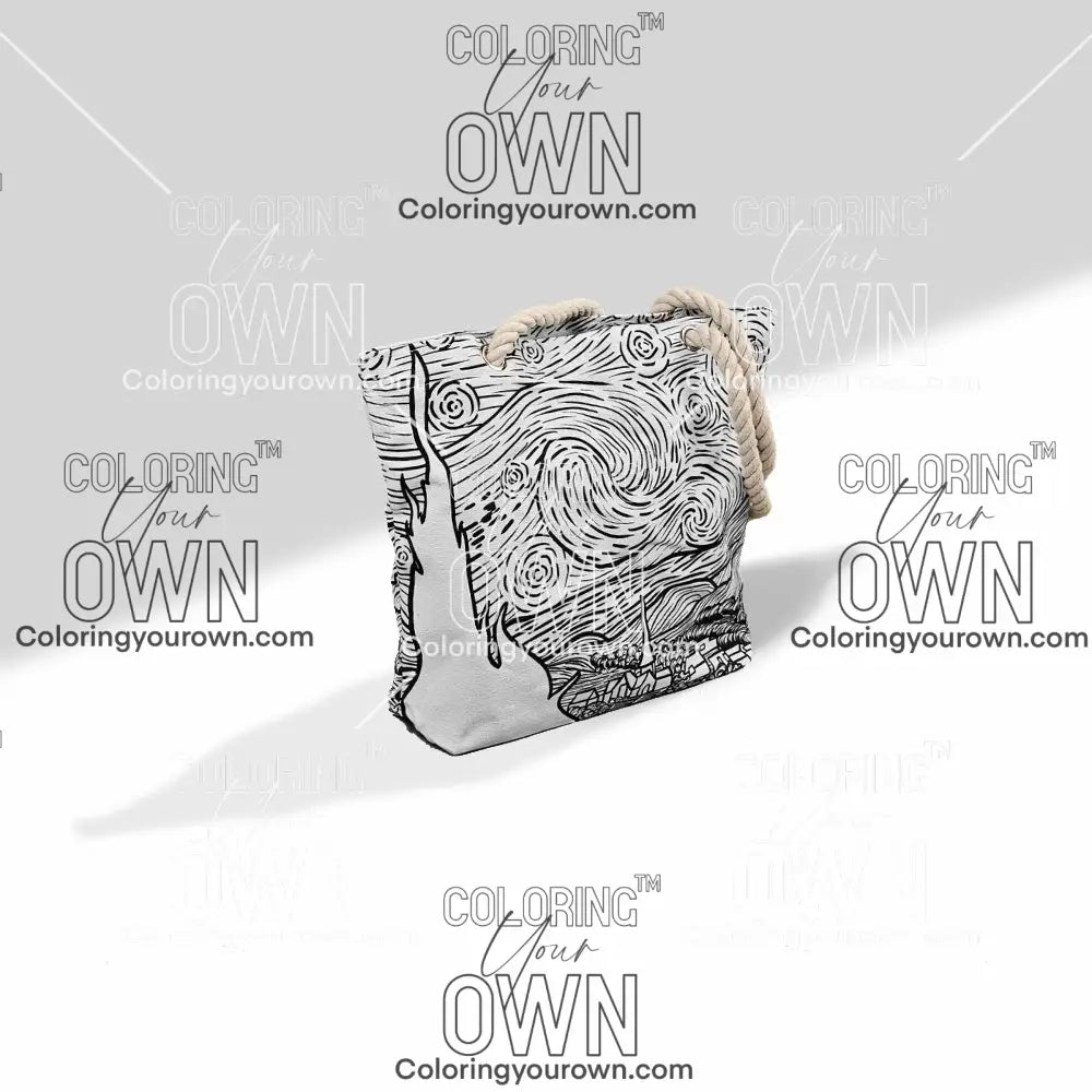 photo of a color your own starry night tote sitting on a white background