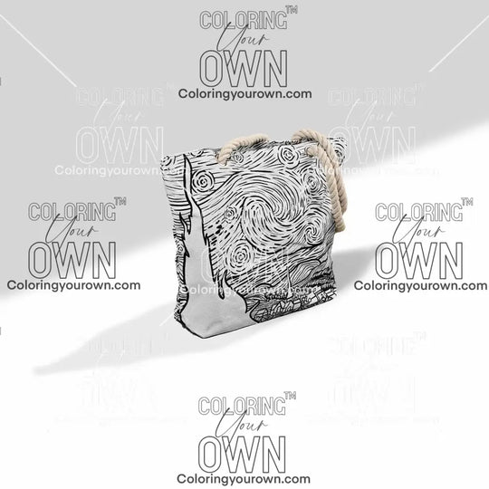photo of a color your own starry night tote sitting on a white background
