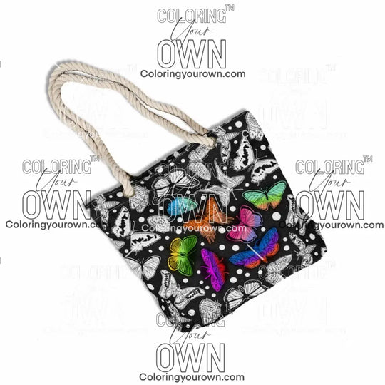 photo of a color your own butterfly tote, partially colored