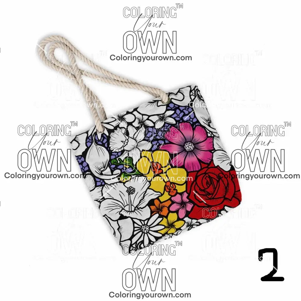 photo of partially colored flower abundance 2 color your own tote bag
