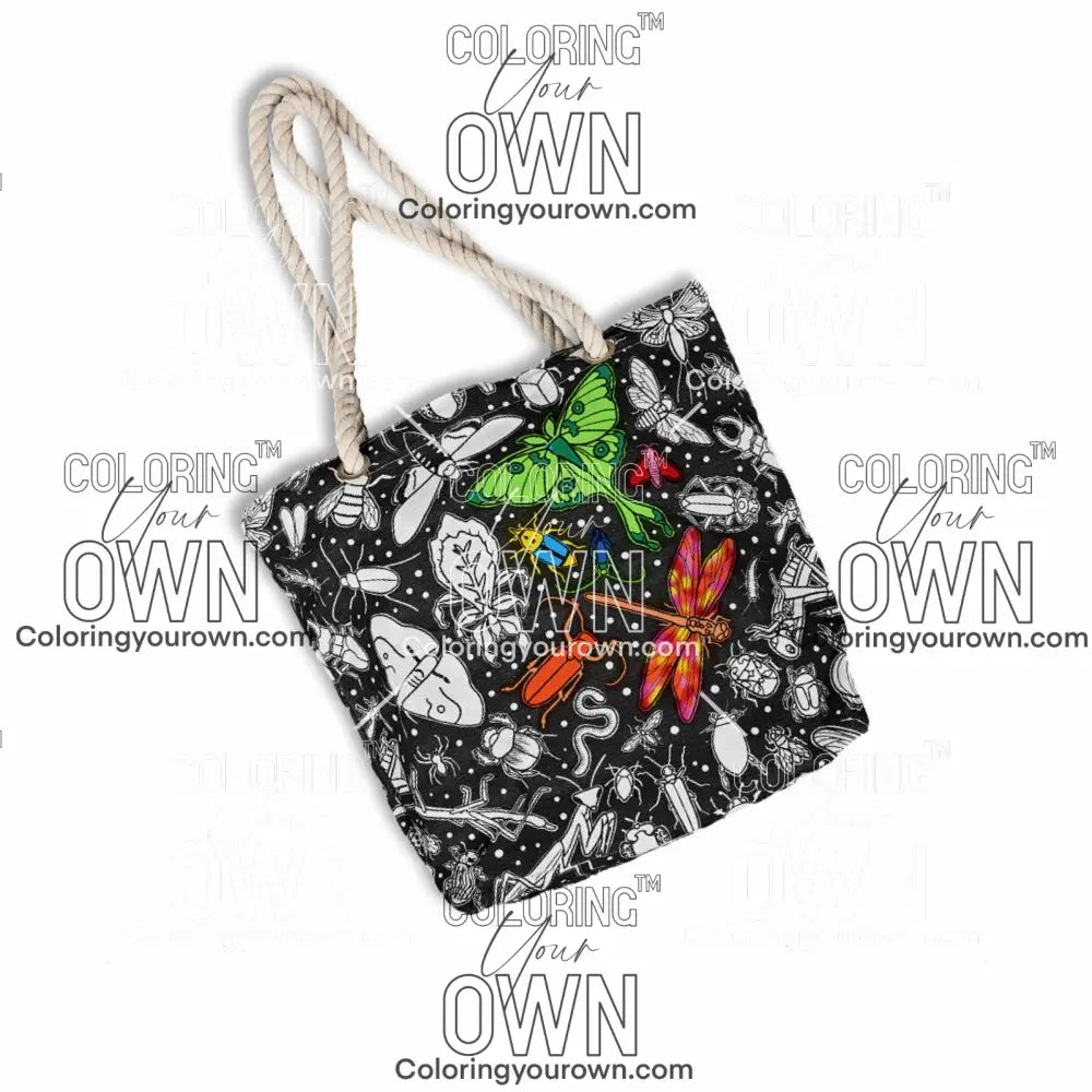 photo of a partially colored color your own bug tote