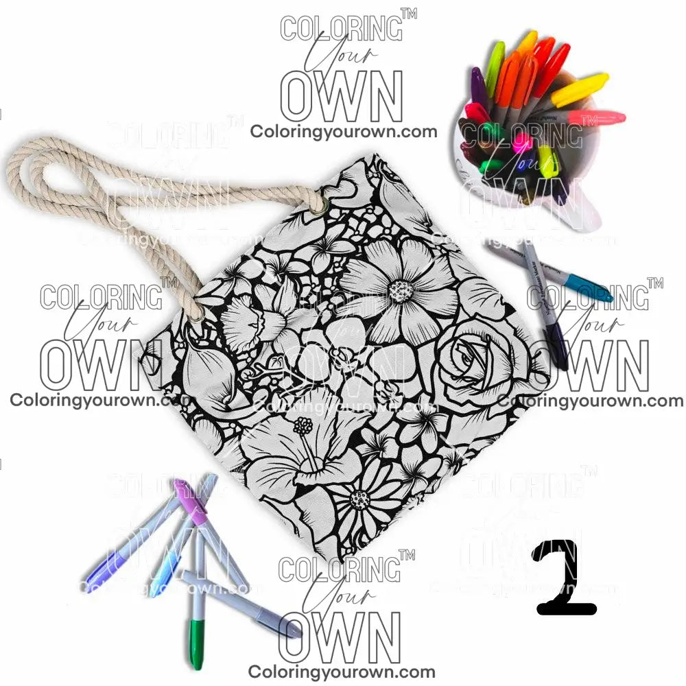 photo of uncolored flower abundance 2 color your own tote bag