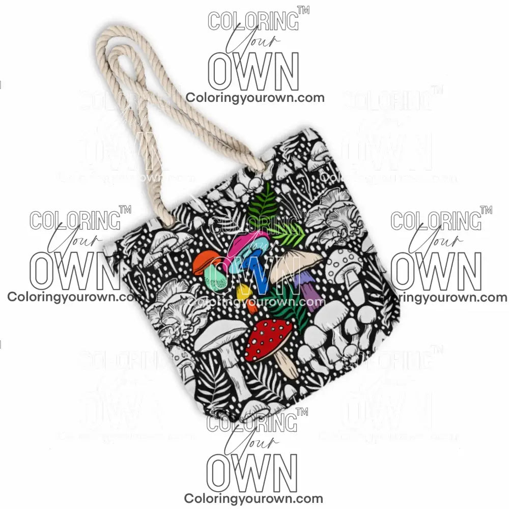 photo of partially colored coloring your own mushroom tote