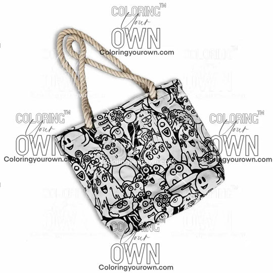 photo of an uncolored color your own monster tote on a white background