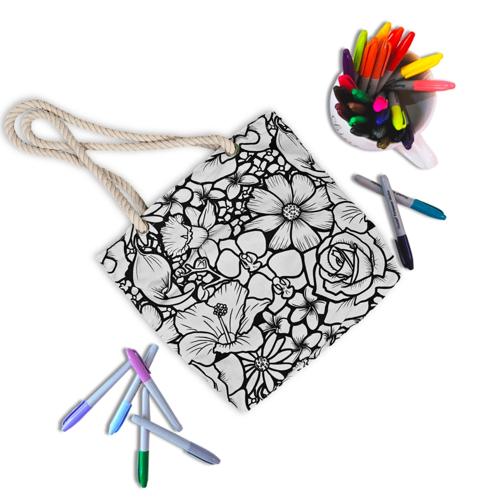 Flower Abundance 2 Color Your Own Tote - Medium