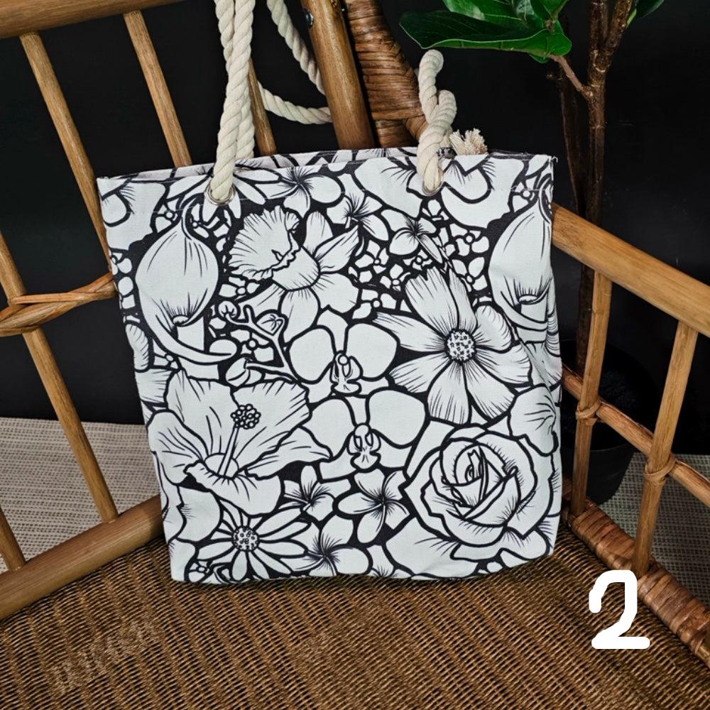 photo of floral abundance 2 uncolored coloring your own tote