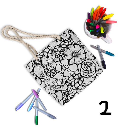 photo of uncolored flower abundance 2 color your own tote bag