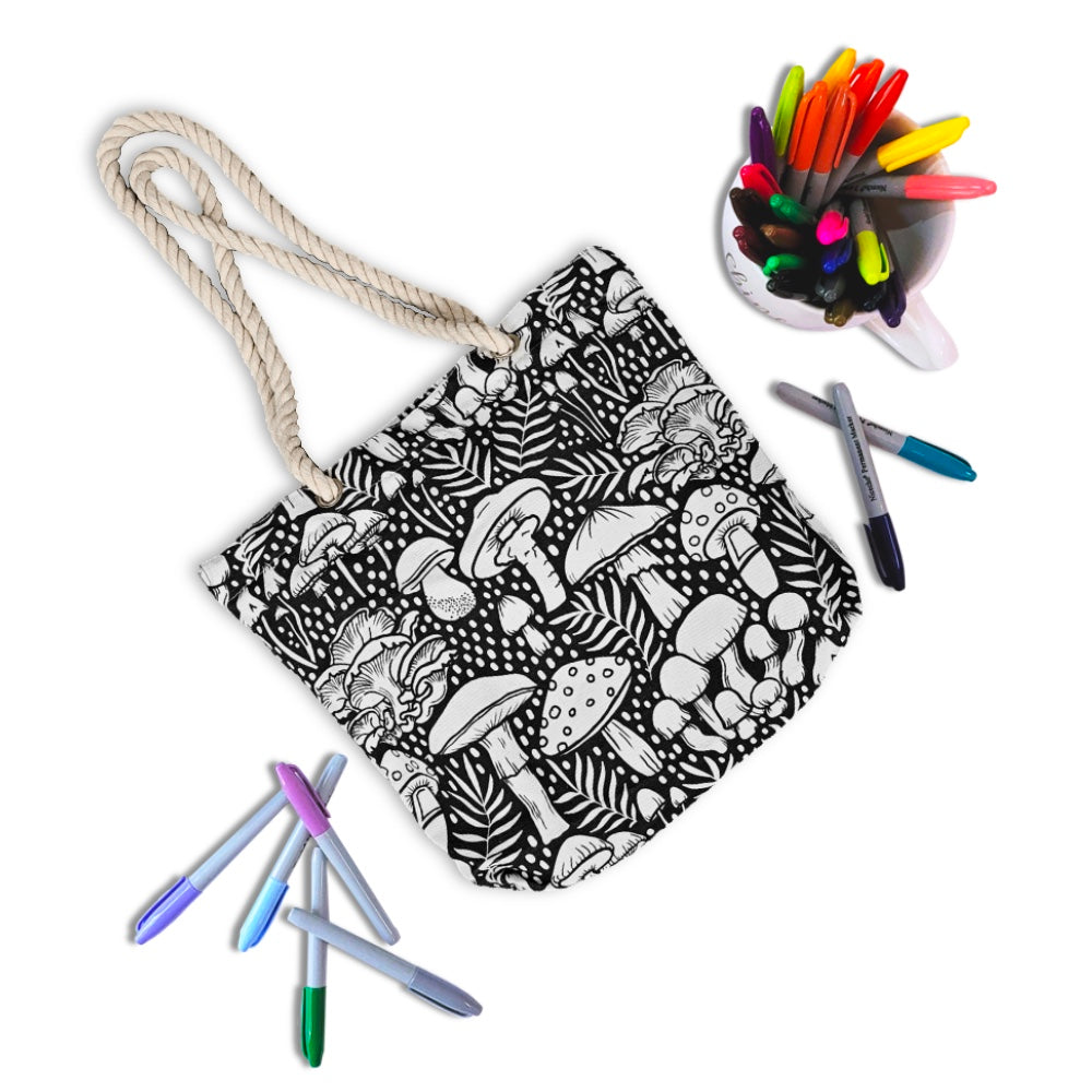 photo of uncolored mushroom color your own tote bag