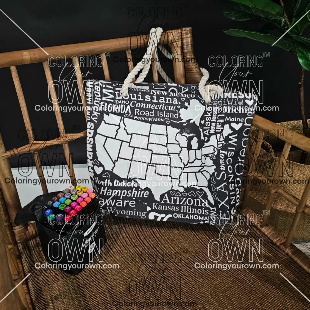 USA Tracking Map Color Your Own Tote - 2 size options Bags