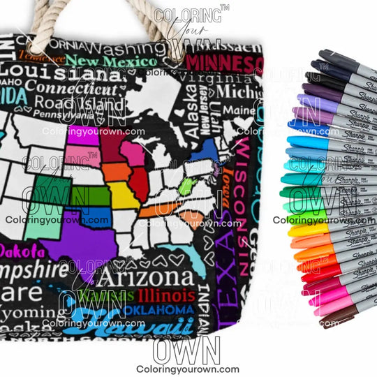 USA Tracking Map Color Your Own Tote - 2 size options Bags