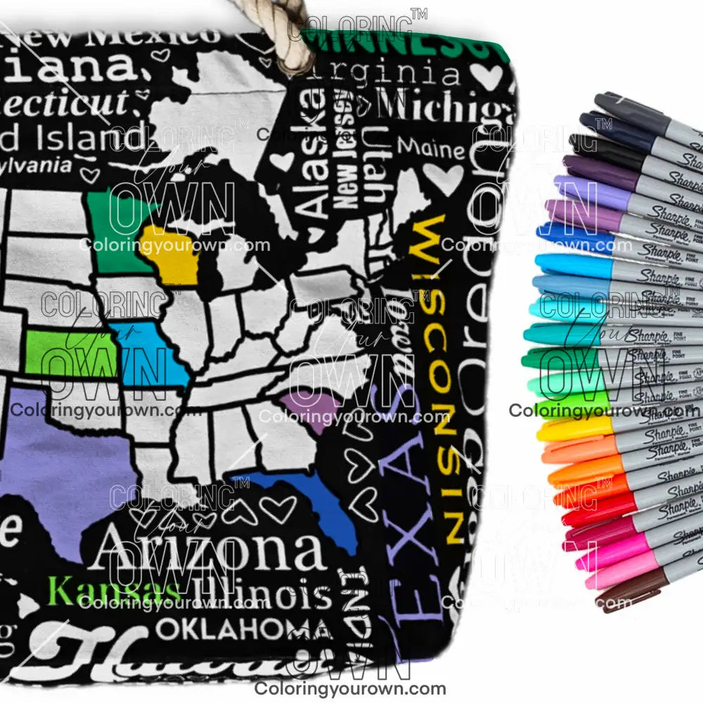 USA Tracking Map Color Your Own Tote - 2 size options Bags