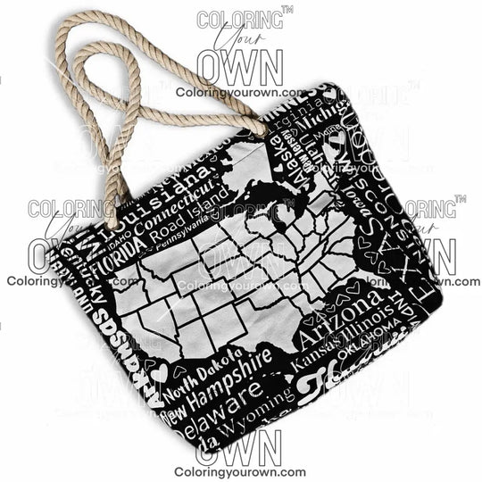 USA Tracking Map Color Your Own Tote - 2 size options Large - 13’’ x 18’’ Bags