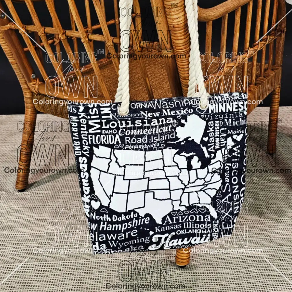 USA Tracking Map Color Your Own Tote - 2 size options Medium - 12’’ x 14’’ Bags