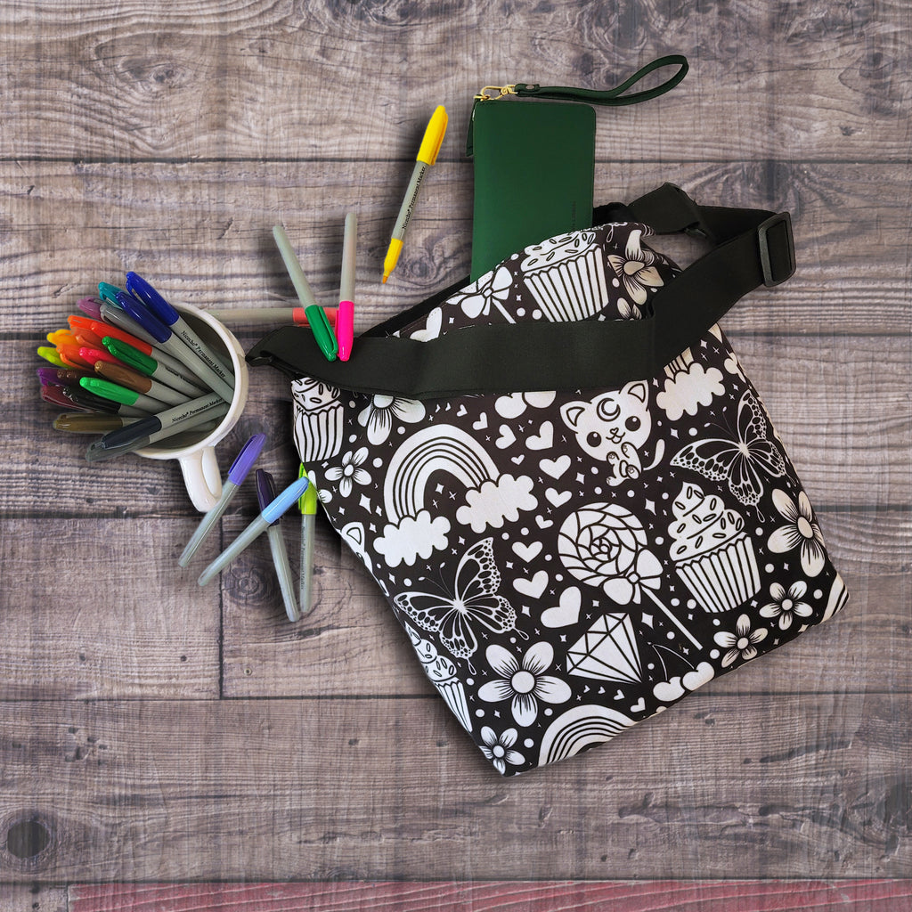 Happy Doodle Adjustable Strap Boho Tote - 16 x 16 – Coloring Your Own