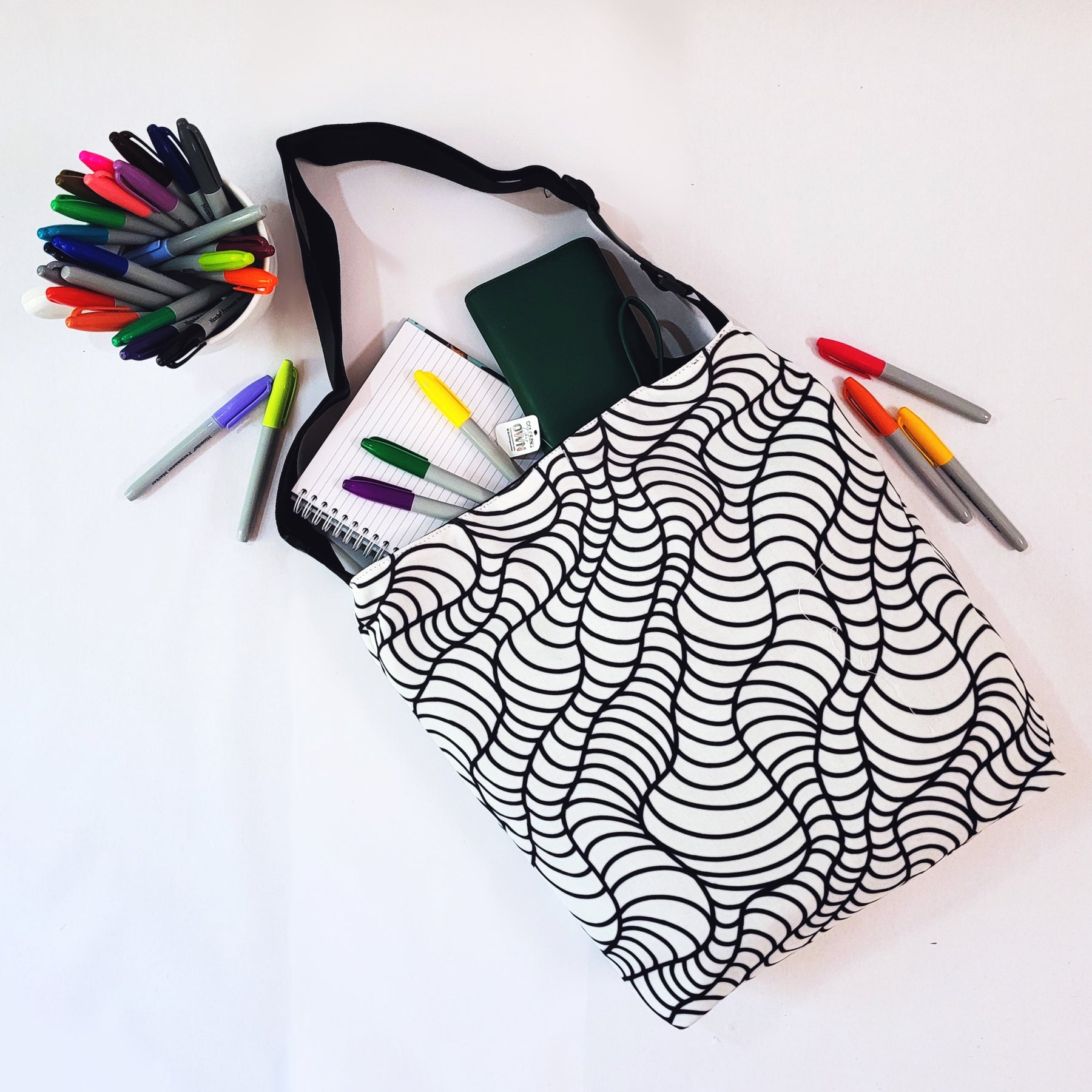 Happy Doodle Adjustable Strap Boho Tote - 16 x 16 – Coloring Your Own