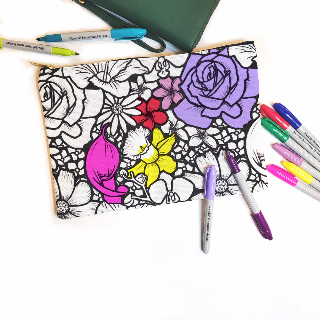Flower Abundance 2 Color Your Own Pouch – Coloring Your Own
